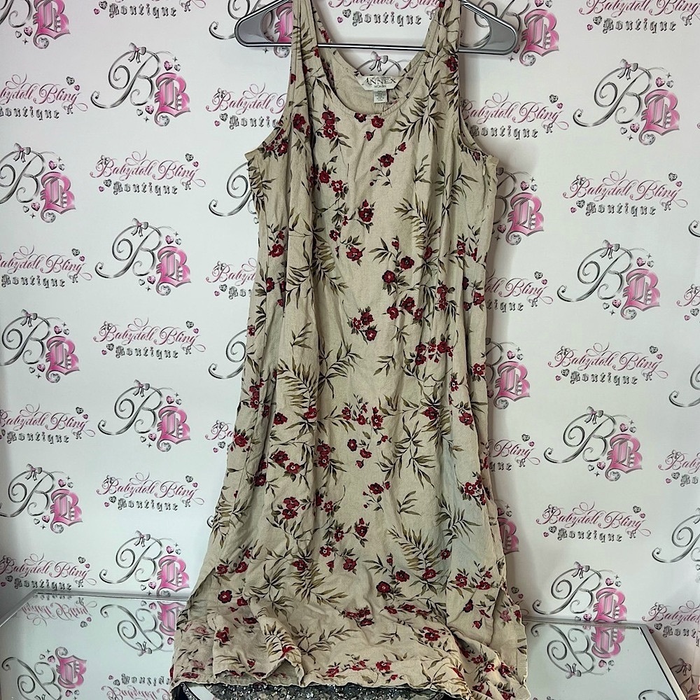 Casual Corner 4nnex dress tropical linen blend Beige Floral Midi Dress